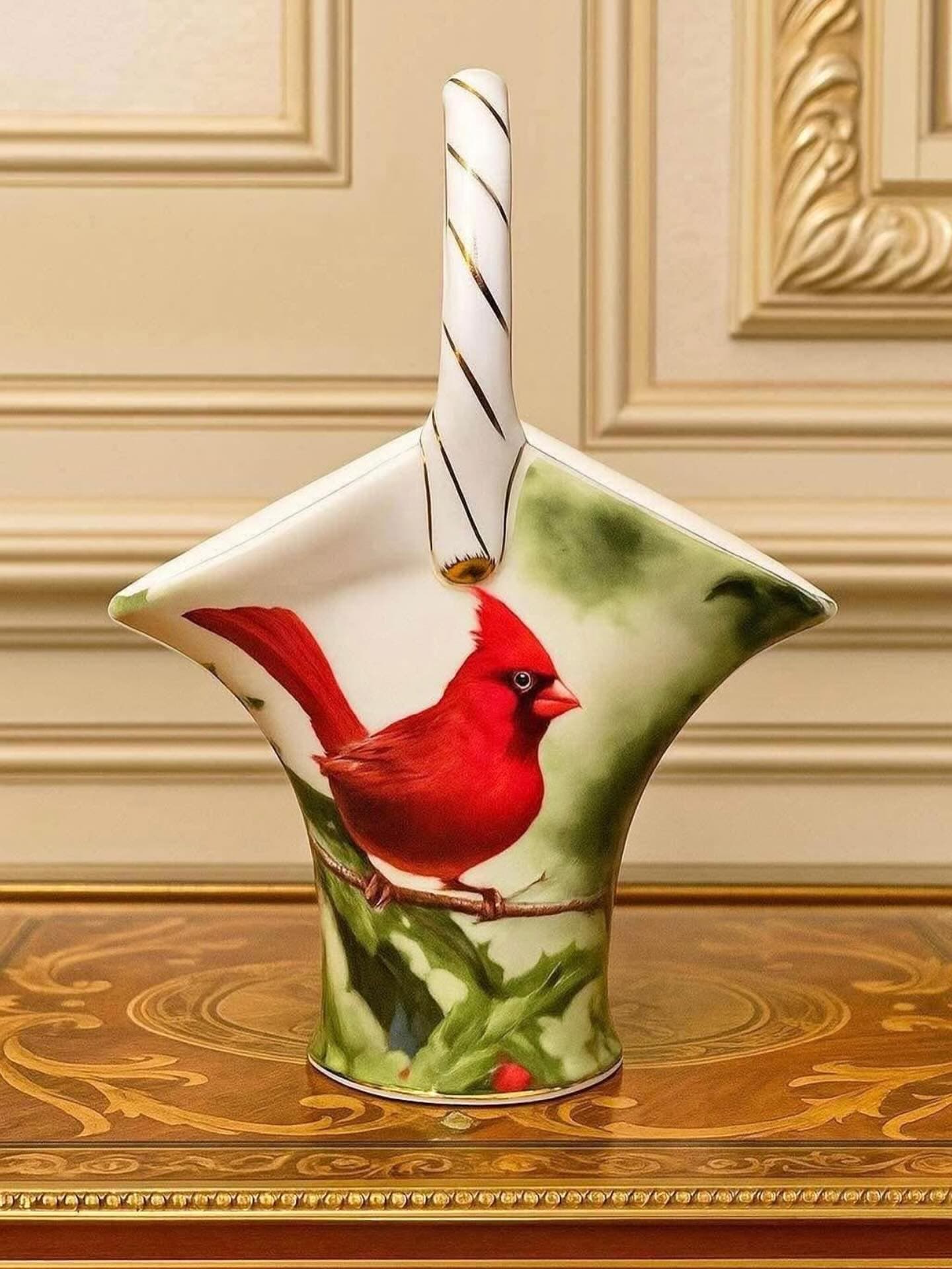 Cardinal porcelain basket vase